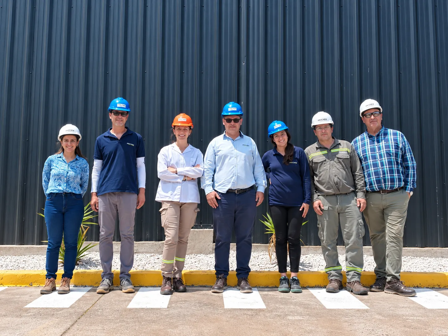 Equipo de Prochem Bio con cascos de seguridad