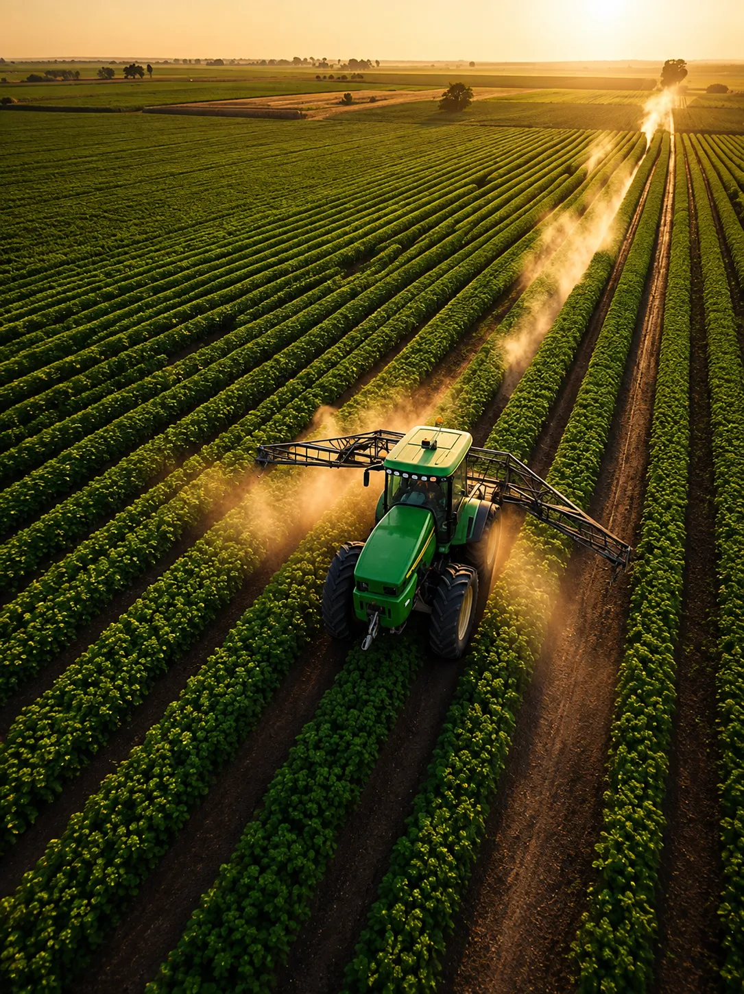 Máquina fumigadora trabajando un cultivo