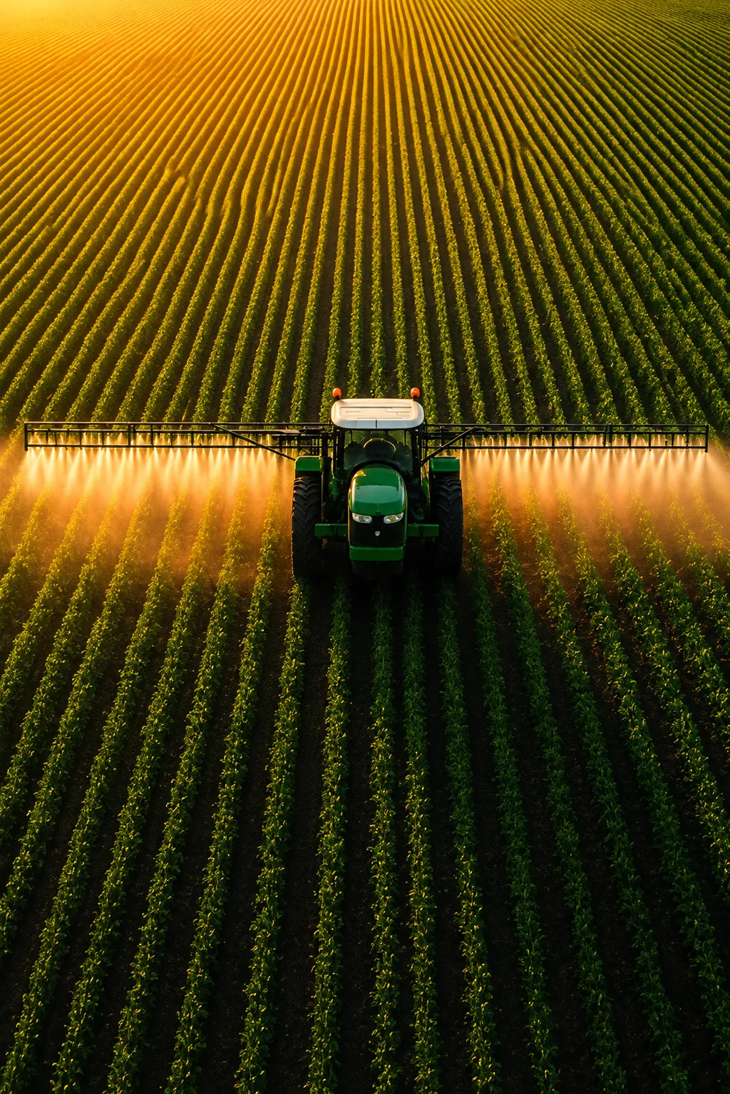 Vista aérea de fumigadora aplicando sobre un cultivo