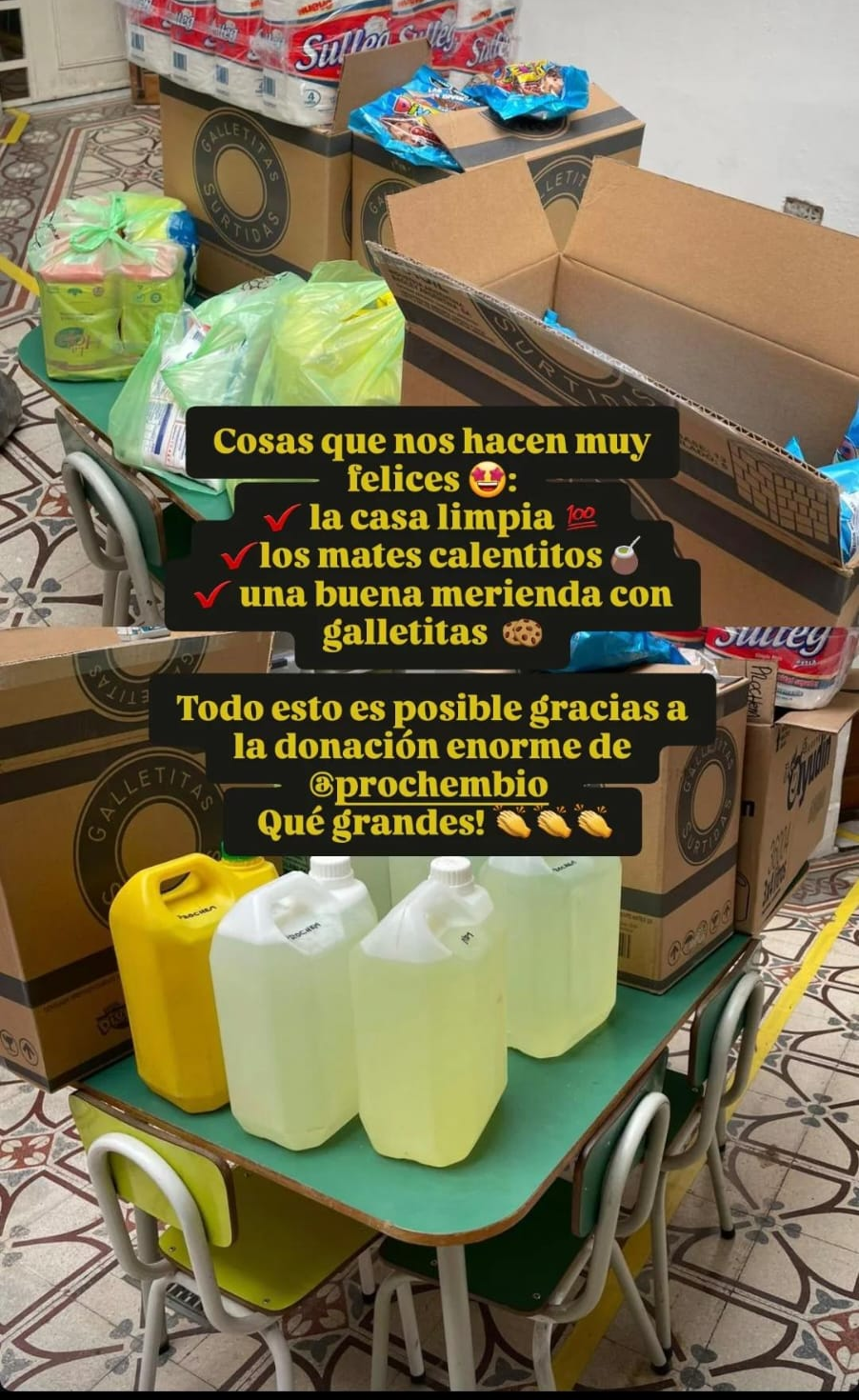 Publicación de Instagram de Casa Familia Rosario agradeciendo la donación de Prochem Bio